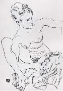 Egon Schiele Seated Female nude with drapery Spain oil painting artist
